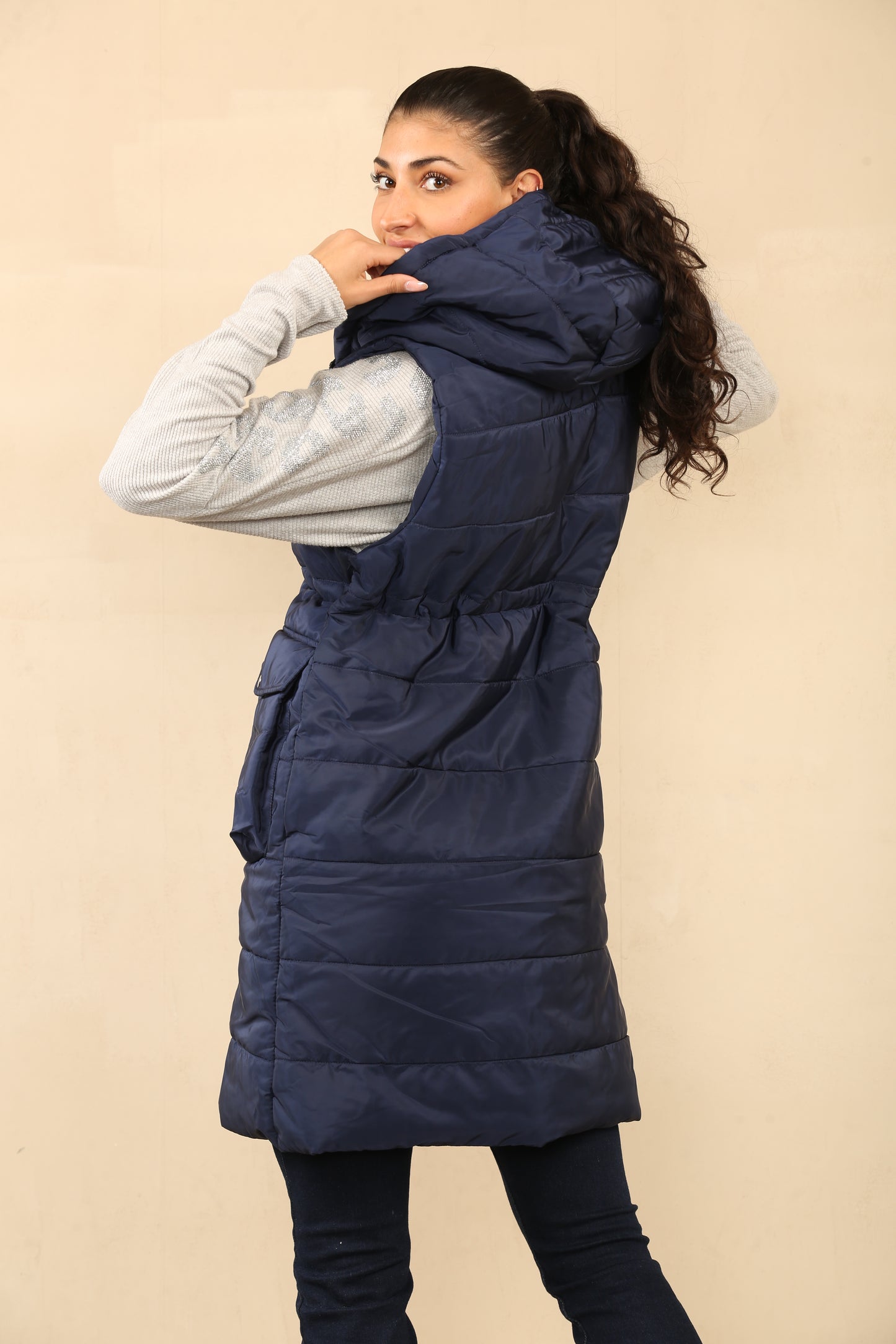 VESTE REMBOURRÉE SANS MANCHES LONGUES, VESTE IMPERMÉABLE, VESTE À FENTES LATÉRALES-953