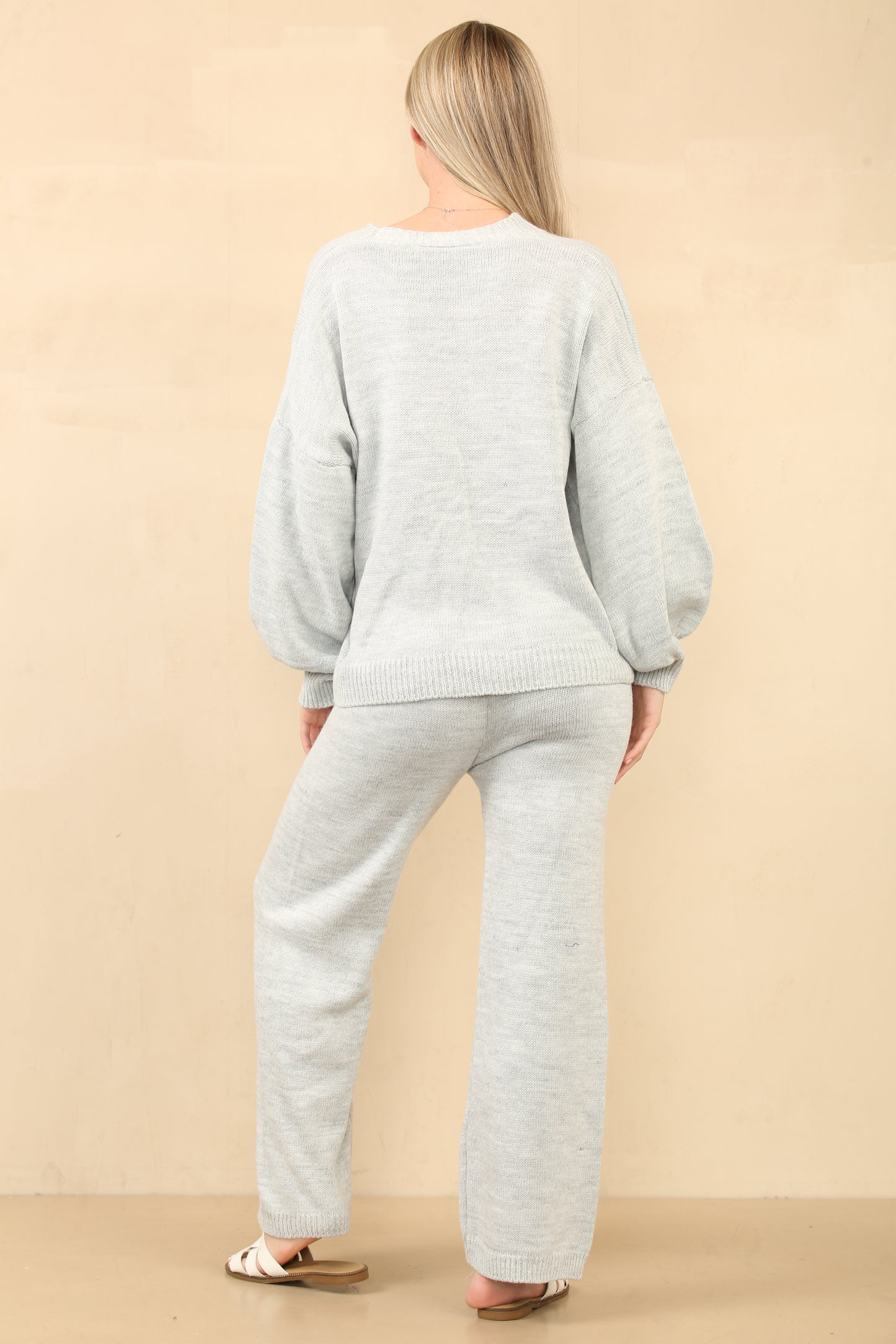 Ensemble oversize tricot confortable comprenant une veste noué sur le devant et un pantalon à jambe , réf. 24609