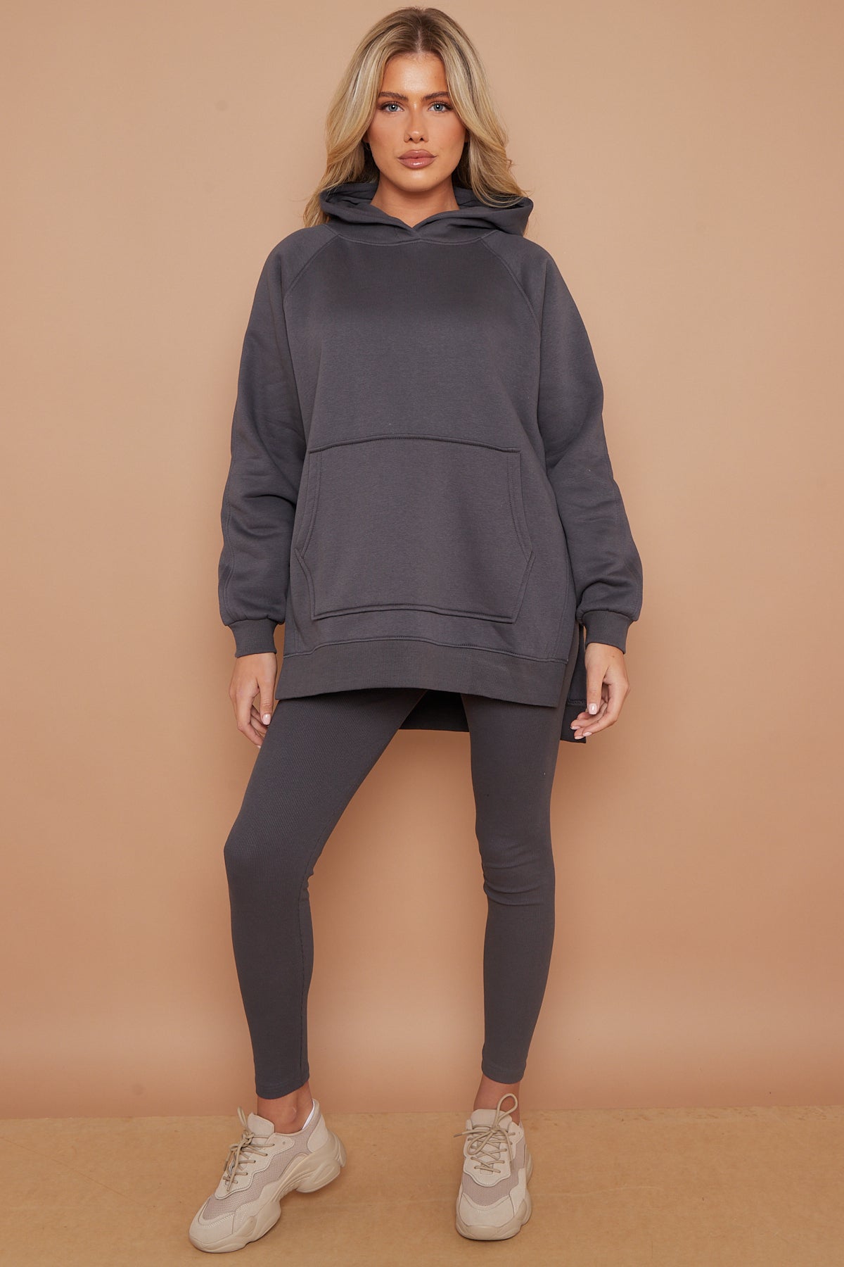 Ensemble sweat à capuche et legging long et surdimensionné avec fentes latérales Ref-1790