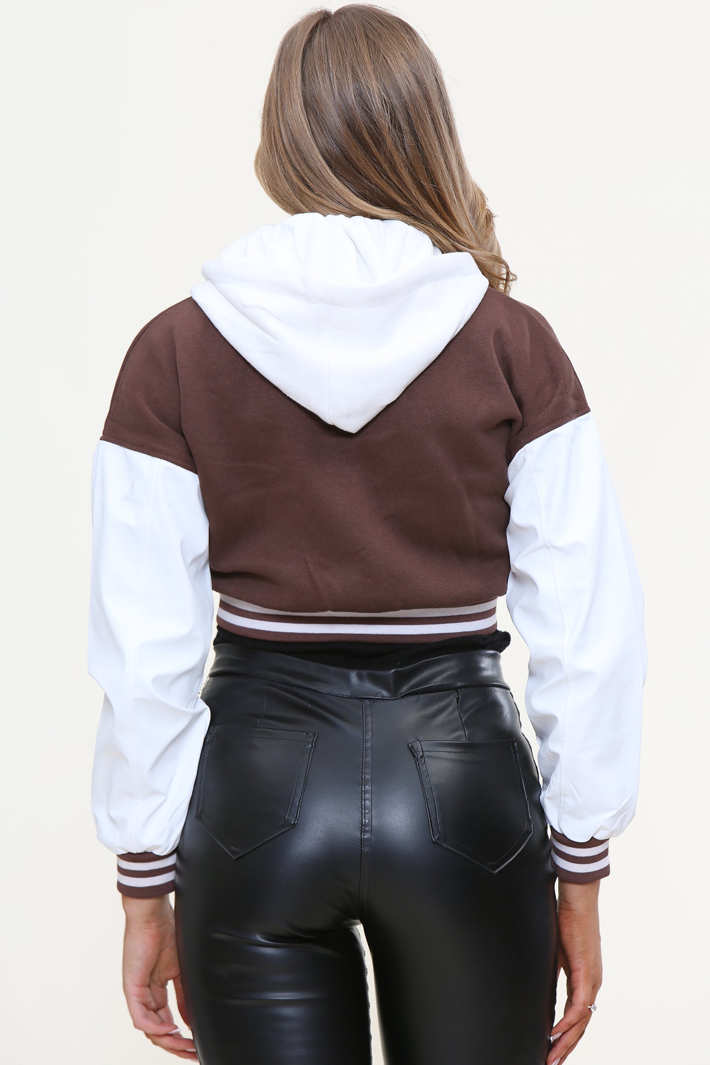 Veste varsity courte avec manche en pu, veste a capuche streetwear decontractee ref 1080