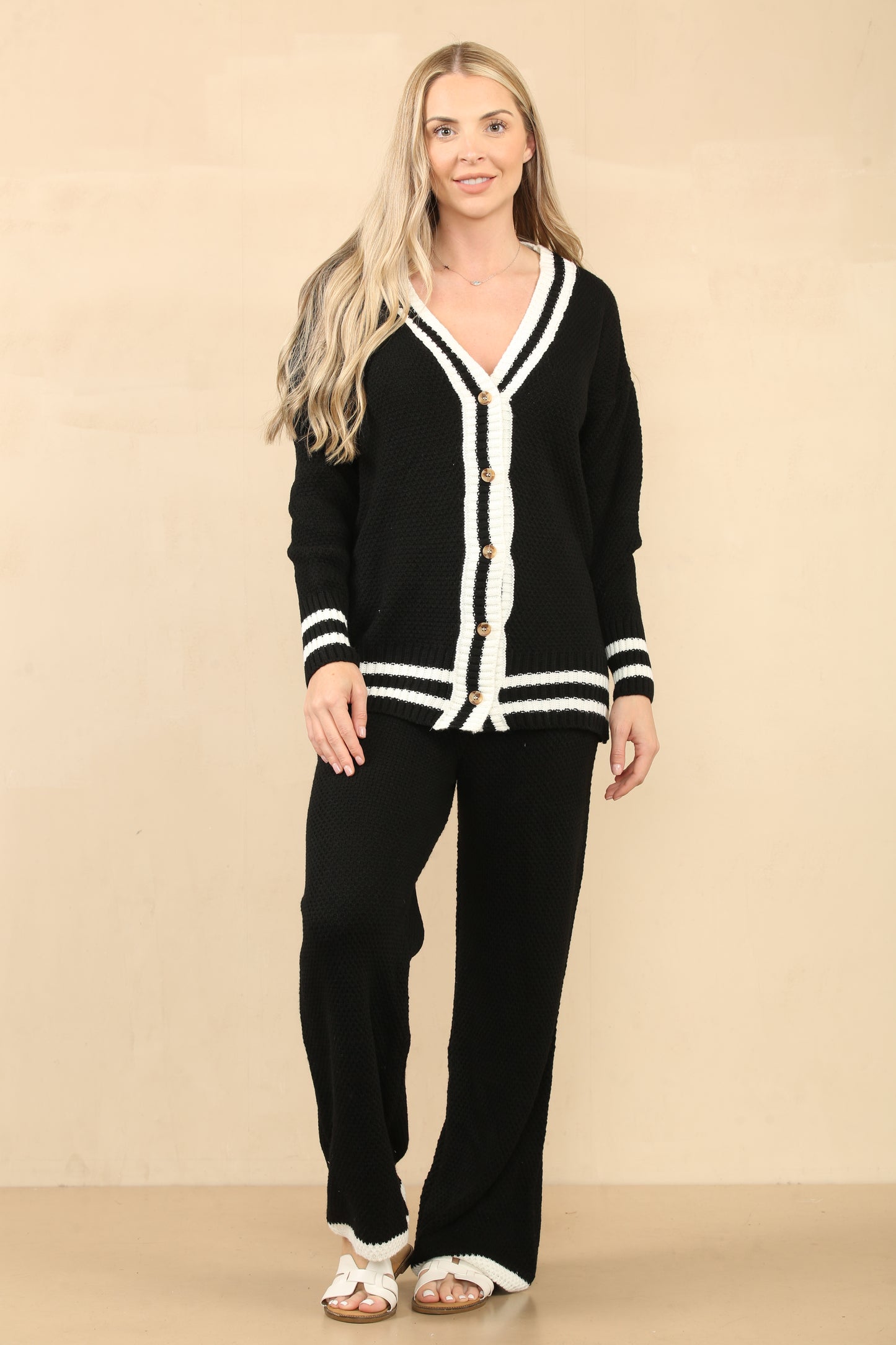 Ensemble 2 pièces laine veste boutonée avec pantalon bande contraste élegant ref 24368