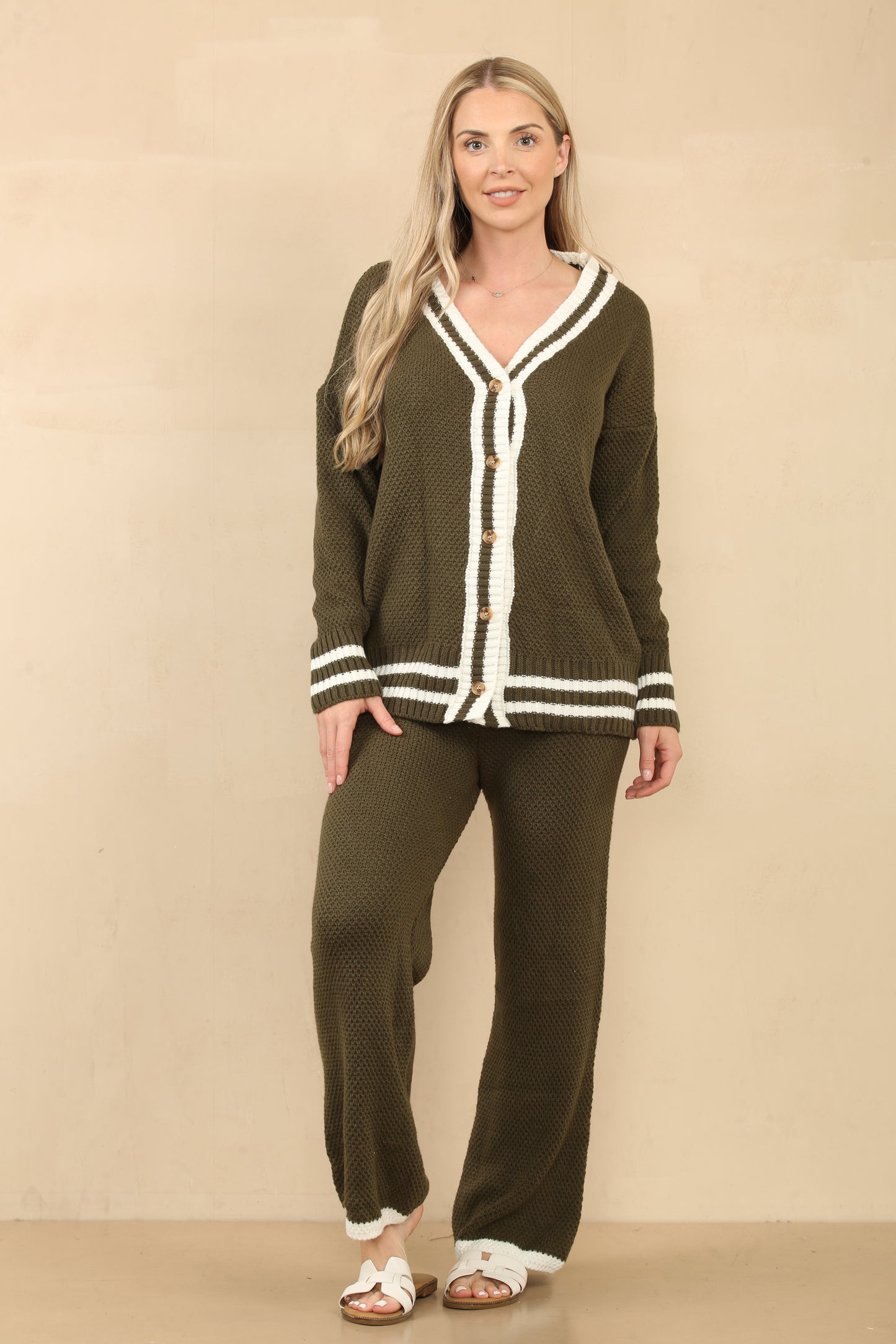 Ensemble 2 pièces laine veste boutonée avec pantalon bande contraste élegant ref 24368