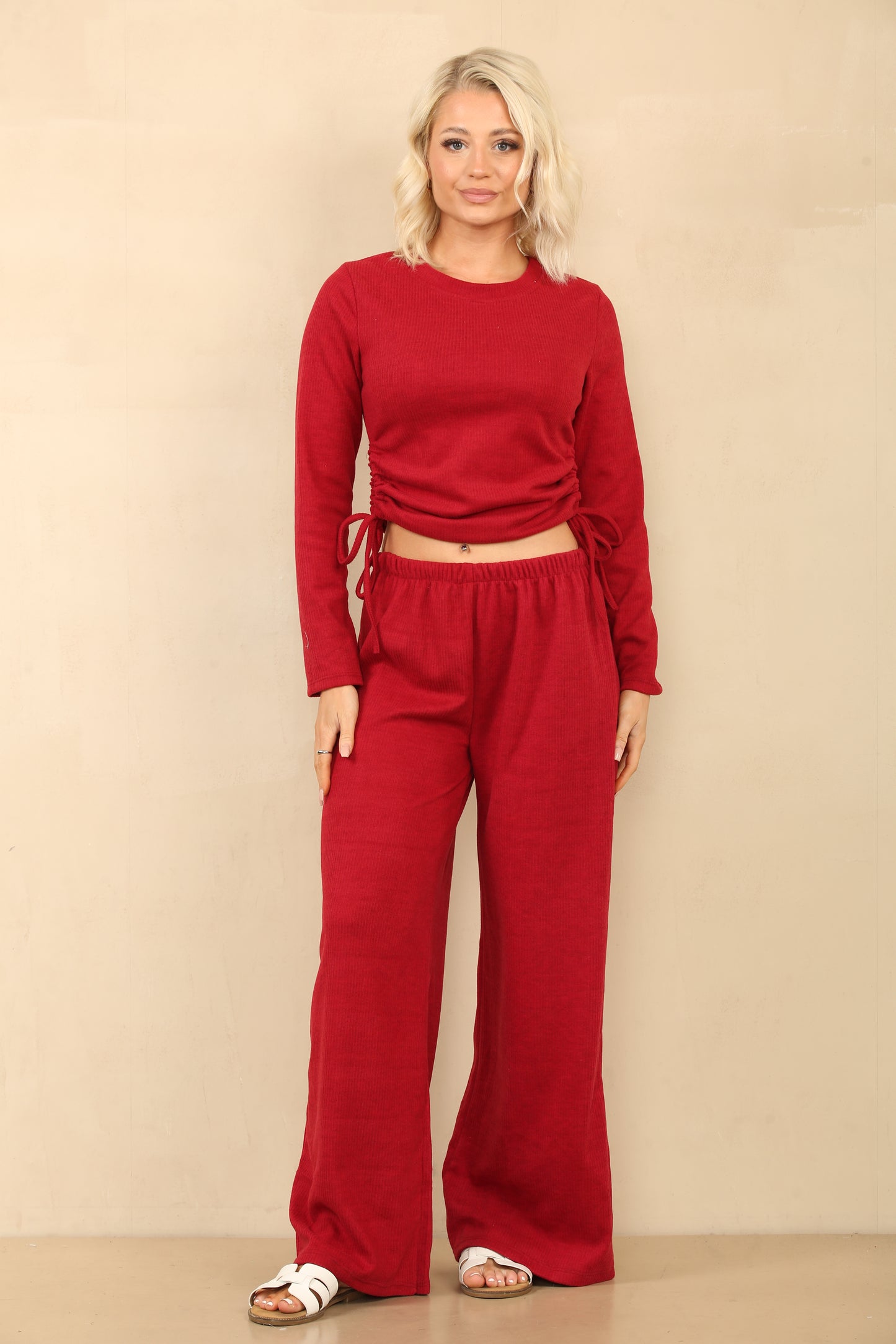 Ensemble crop top avec pantalon et noeud resserage cordon velours urbain ref-8956